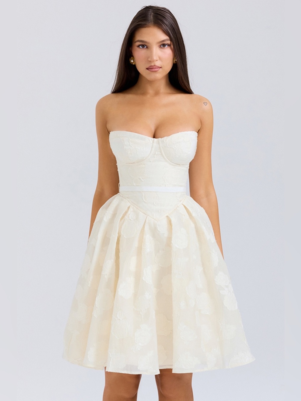 House of CB Saige Vintage Cream Floral Strapless Mini Dress - Picture 9 of 10